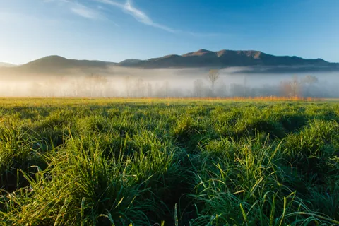 Mountain ridges in morning haze